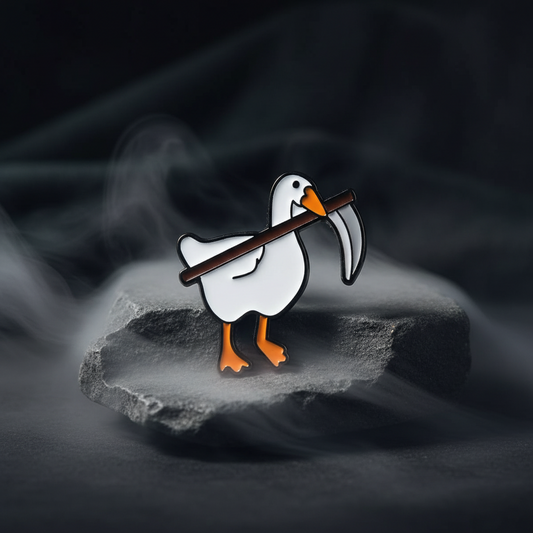 Pin de pato blanco con guadaña