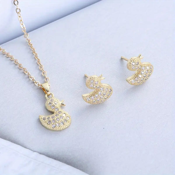 Set di collana e orecchini a forma di anatra abbinati