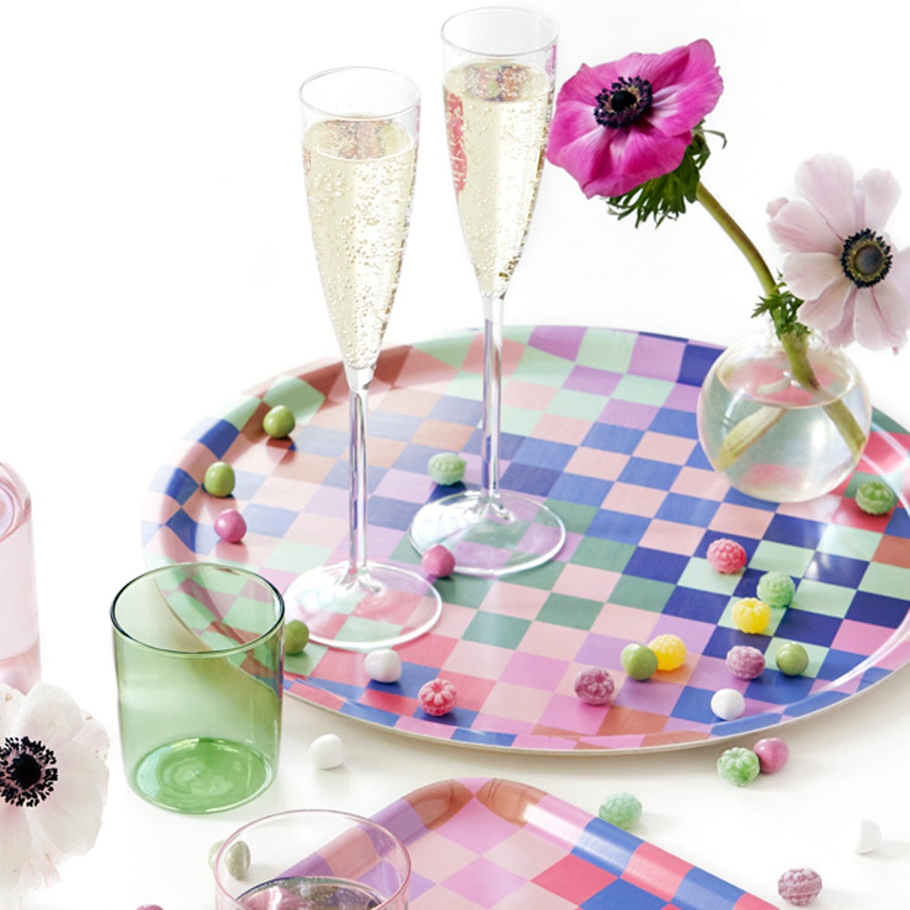 Multicolor Checker Round Serving Tray - 38 cm