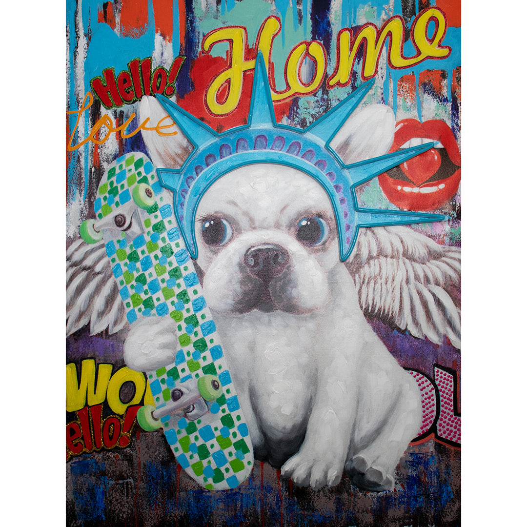 'Liberty Dog' Wall Artwork with LED Neon - SMALL