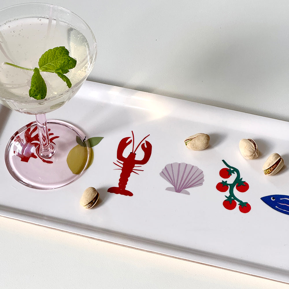 'Seaside Lunch' Rectangular Serving Tray - 32x15 cm - Cream