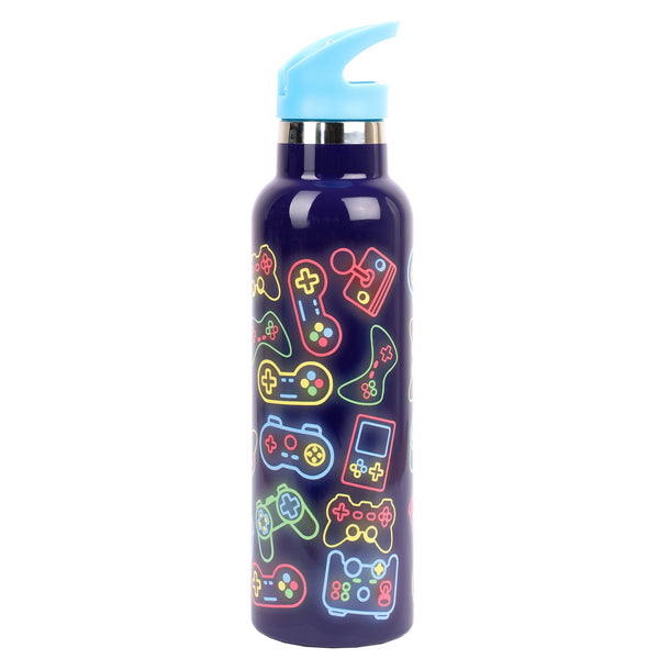 Gourde en acier inoxydable avec paille – acier inoxydable Bottle avec paille 600ml – Neon gaming