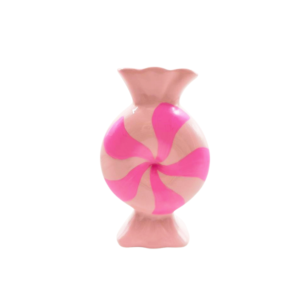 Vase à fleurs - Bonbon au caramel - -Céramique-Rouge/Blanc- 12x6,5x20cm