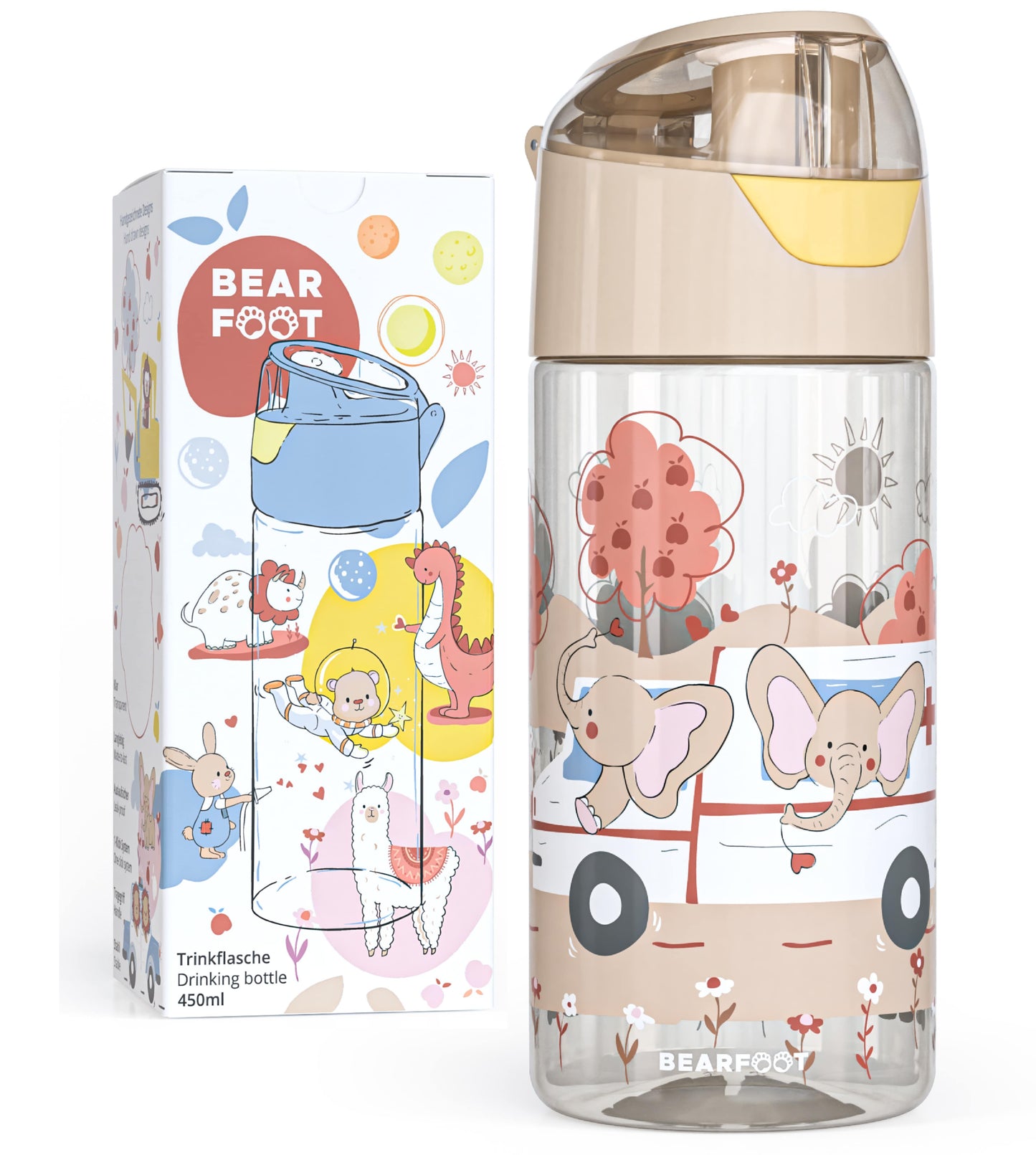 Trinkflasche Kinder, leichte Wasserflasche - Elefanten