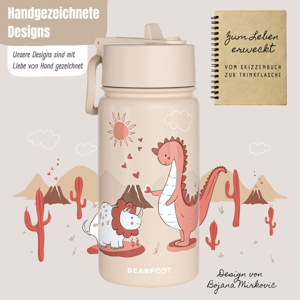 Thermo Kinder Trinkflasche Edelstahl - Dinos braun