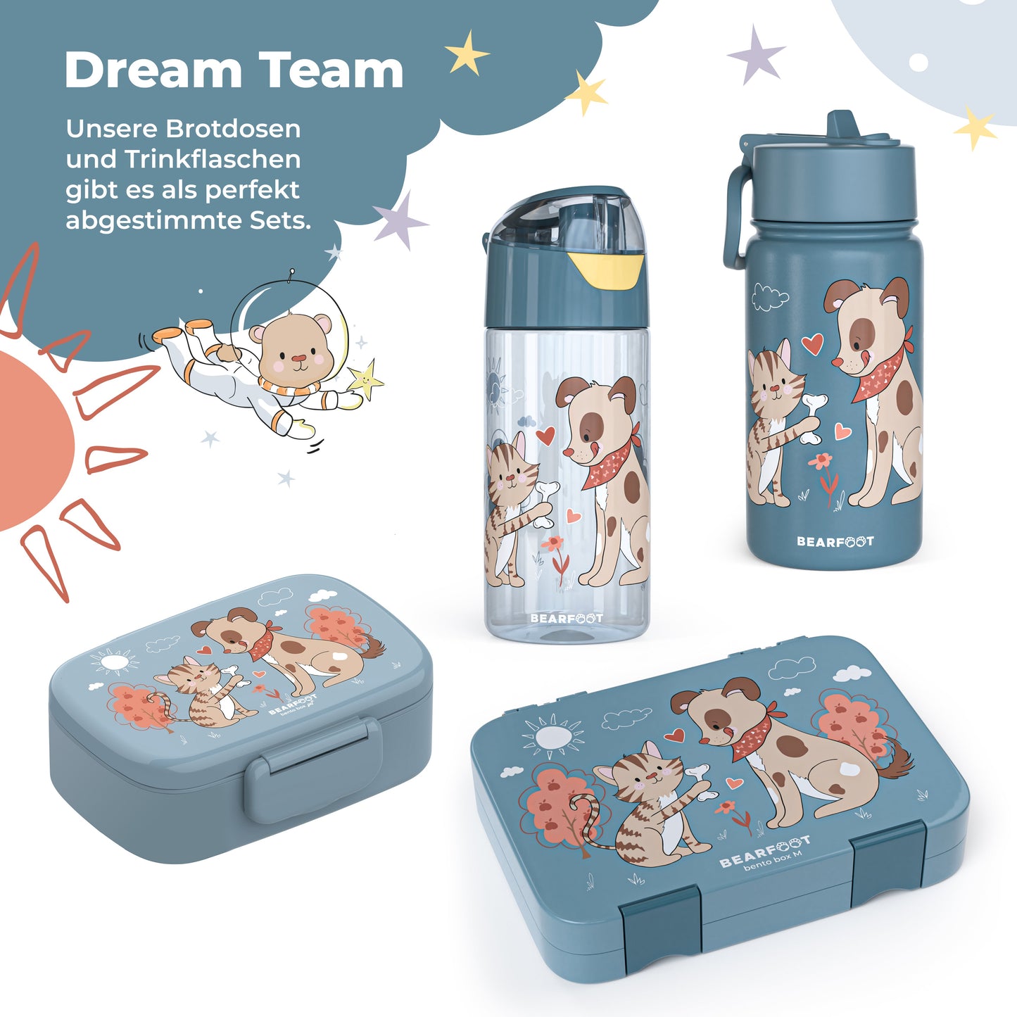 Children's Lightweight Water Bottle - Dog & Cat Blue