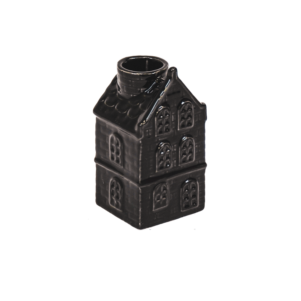 Bougeoir - Maison - Céramique - Noir - 6x5,5x11cm