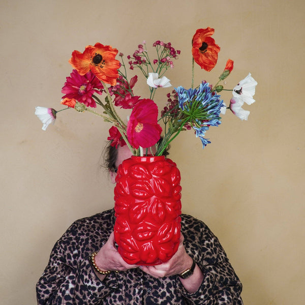 Jarrón - Besos - Cerámica - Rojo - 17x17x27cm