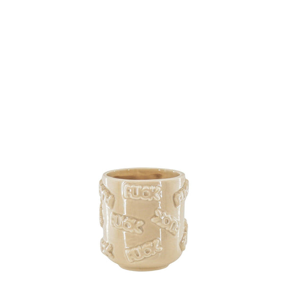Pot - 'FUCK' - Céramique - Beige - 11x11x11,5cm