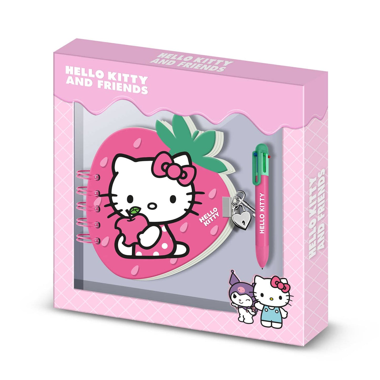 Paquete de diario de Hello Kitty Strawberry + bolígrafo de 6 colores