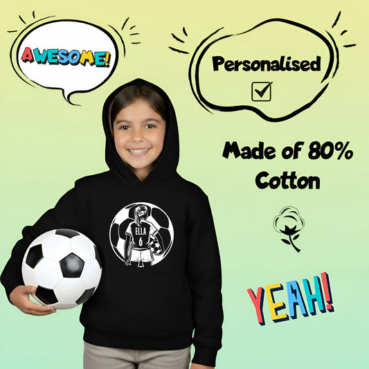 Fringoo football Sweat à capuche noir fille Cotton Rich Soft Hooded Sweatshirt- football Ball fille noir