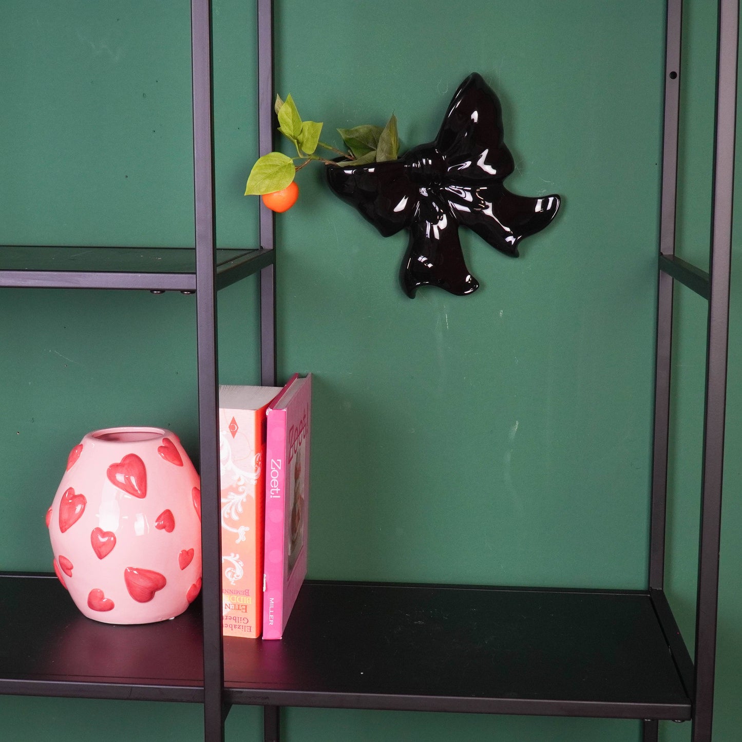 Jarrón de pared - Jarrón tipo cuenco - Cerámica - Negro - 19 x 18,5 x 5,5 cm