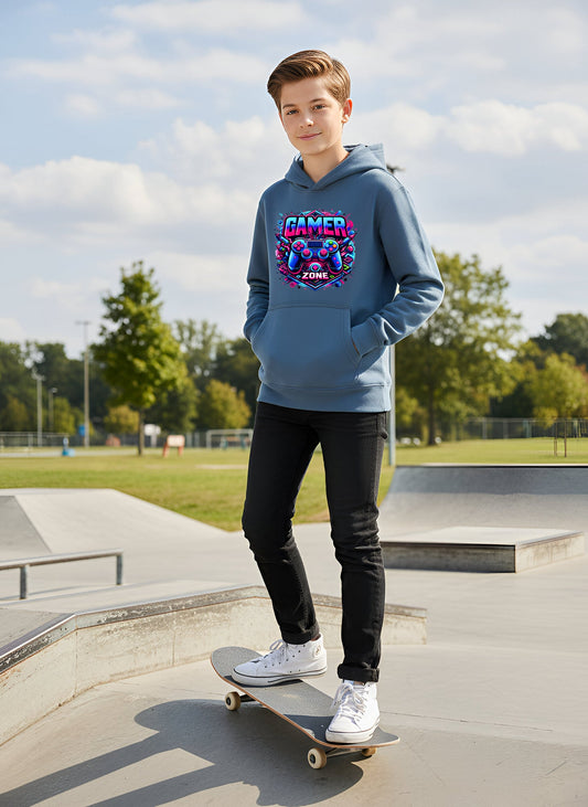 Fringoo gamer Sweat à capuche garçon Cotton Rich Soft Hooded Sweatshirt- gamer Zone bleu