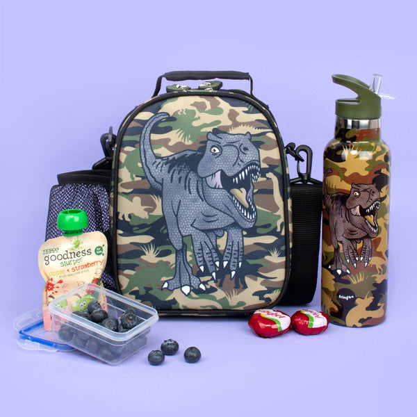Bouteille en acier inoxydable 600 ml avec paille – Dinosaure camouflage
