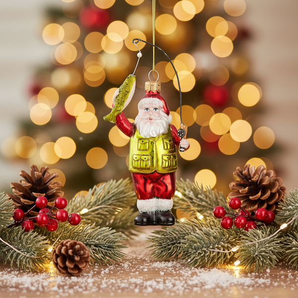 Boule de Noël Père Noël à la pêche