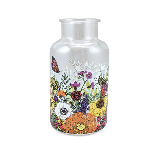 Vaso di vetro con fiori di campo