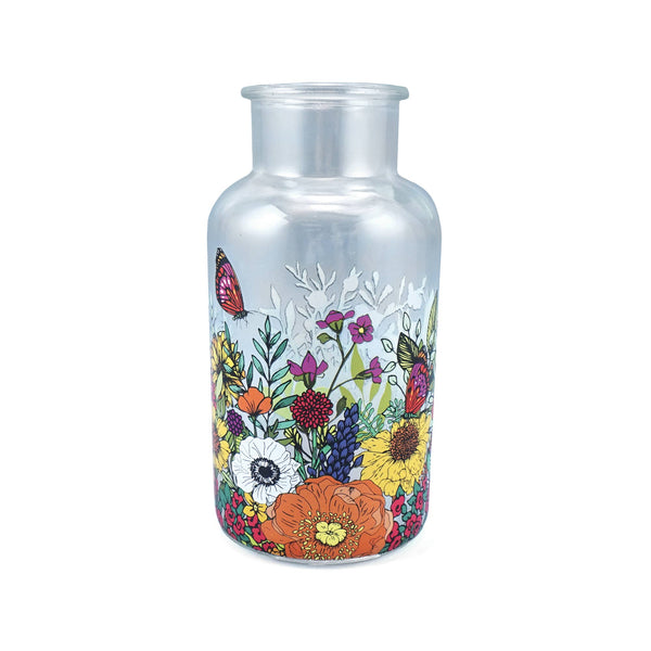 Jarrón de cristal con flores silvestres