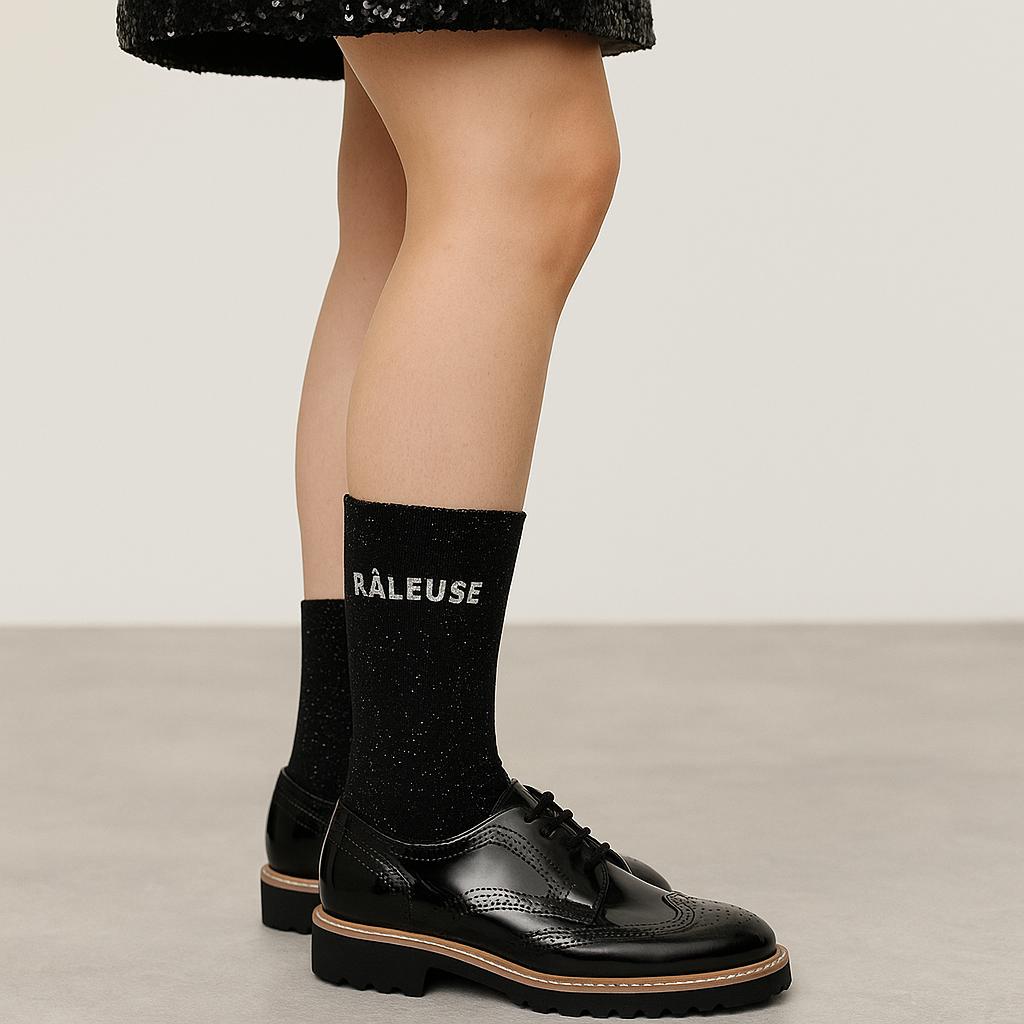 Chaussettes à Paillettes à Message "Râleuse" - Noir