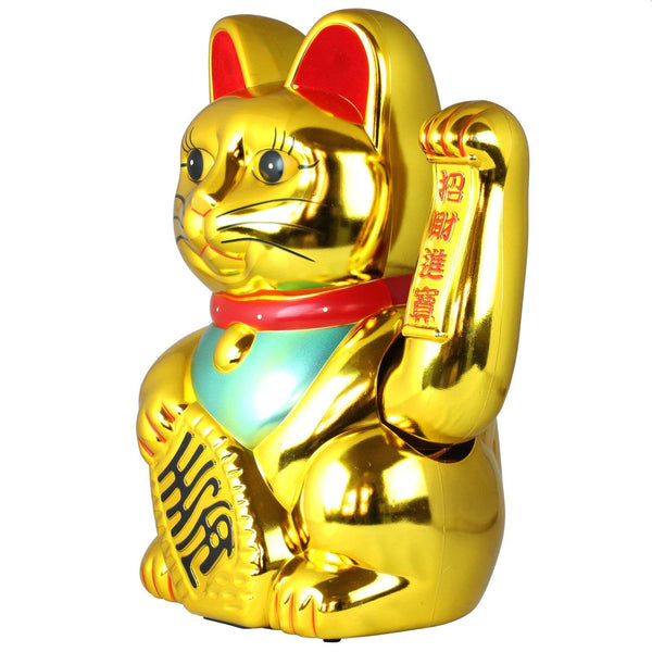 Grand Chat chanceux doré 40cm