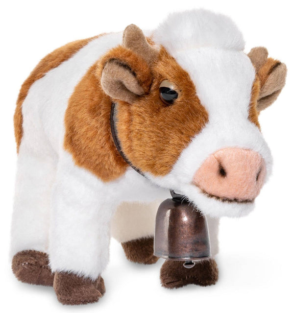 Vache blanche/brune, debout - avec grelot - peluche Uni Toys