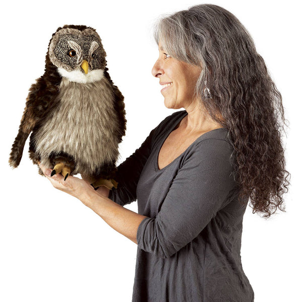 Marionnette à main Hibou avec « effet Huhu » 3135/ Hooting Owl Folkmanis réaliste