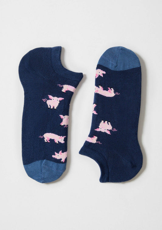BePig Blue - Chaussettes chevilles en coton biologique 100 %