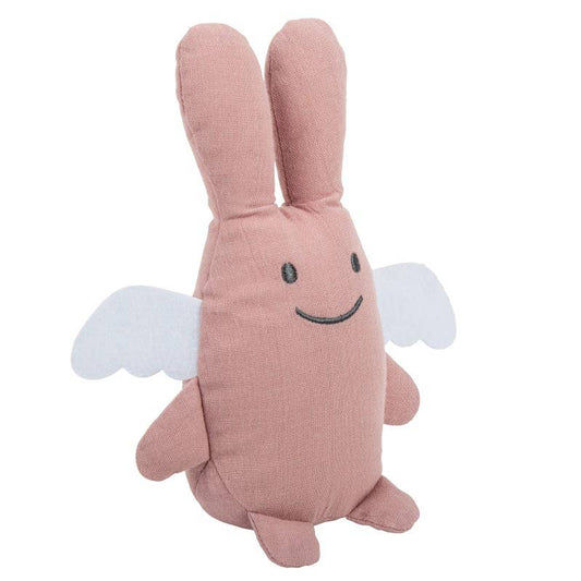 Ange Lapin Doudou avec Hochet - Coton Bio Rose
