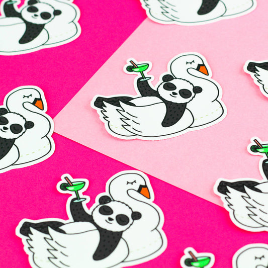 Pool Party Panda Sticker on Swan Float