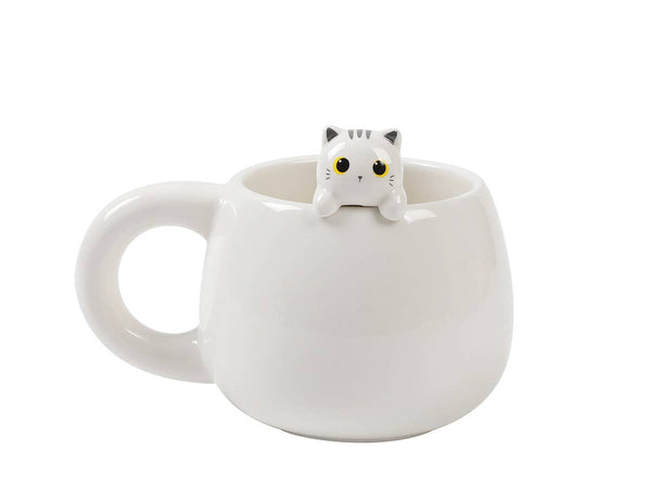 Mug with White Cat Figurine