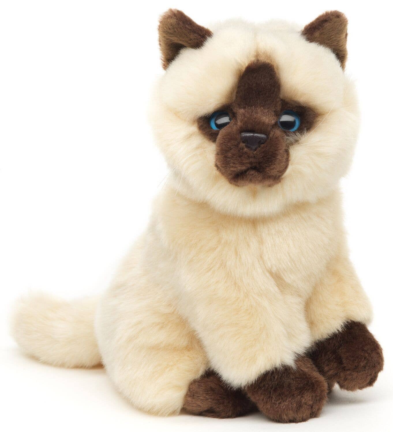 Gato siamés beige-marrón sentado - peluche