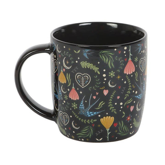 Mug à motif floral folk noir Midnight Bloom