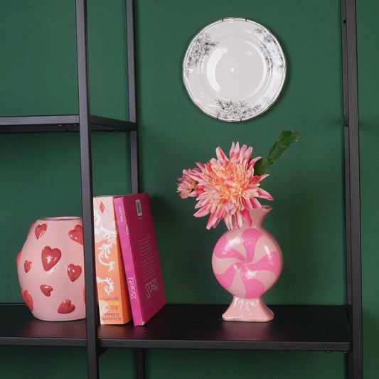 Vase à fleurs - Bonbon au caramel - -Céramique-Rouge/Blanc- 12x6,5x20cm