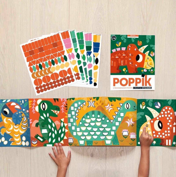 Dinosauri - Poster panoramico con adesivi ispirati al metodo Montessori