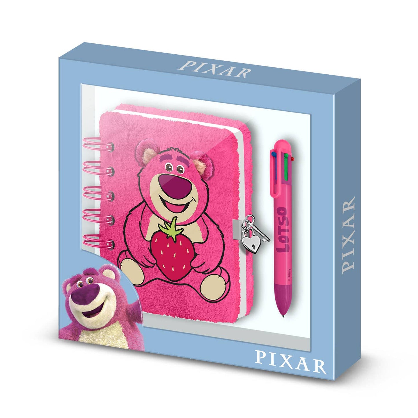 Diario de peluche Lotso Strawberry + bolígrafo de 6 colores