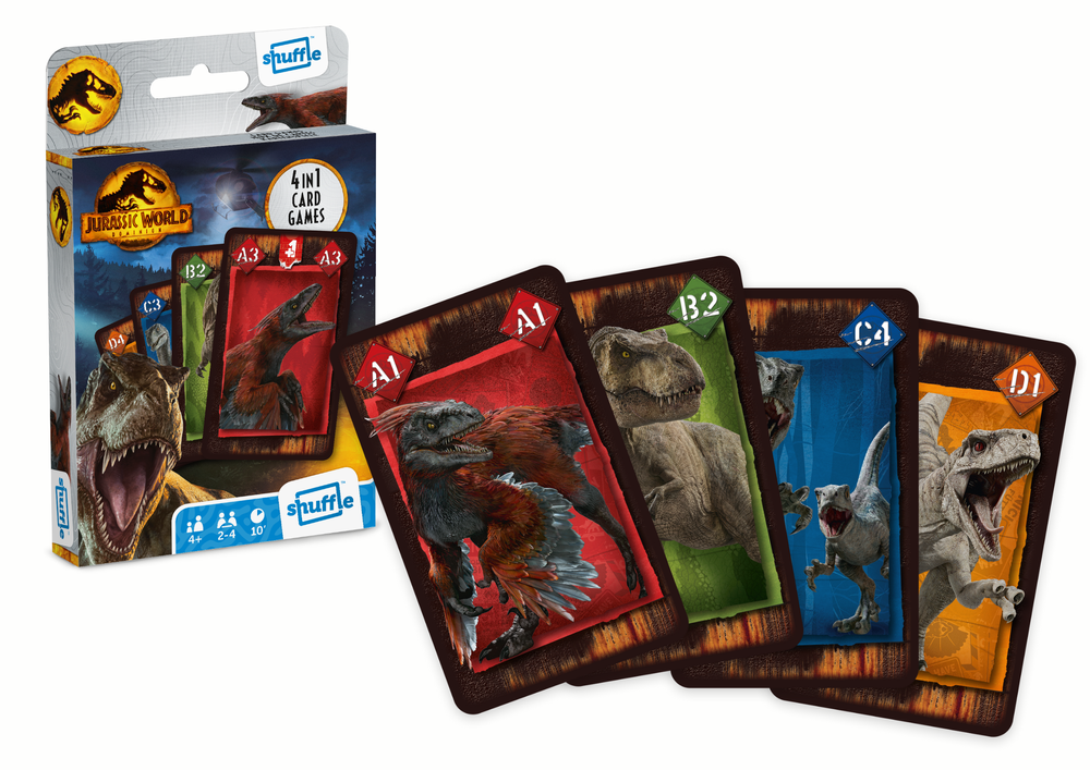 Juego de cartas Shuffle 4 en 1 - Jurassic World
