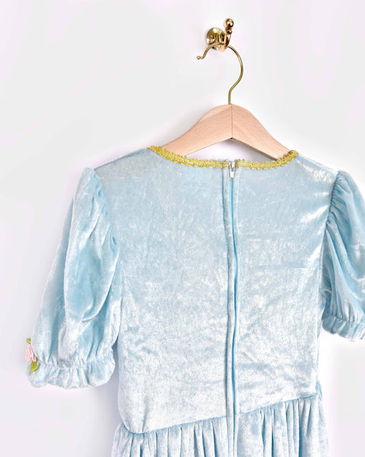 Robe de princesse en velours bleu clair 98-104 Cl 2-4 ans