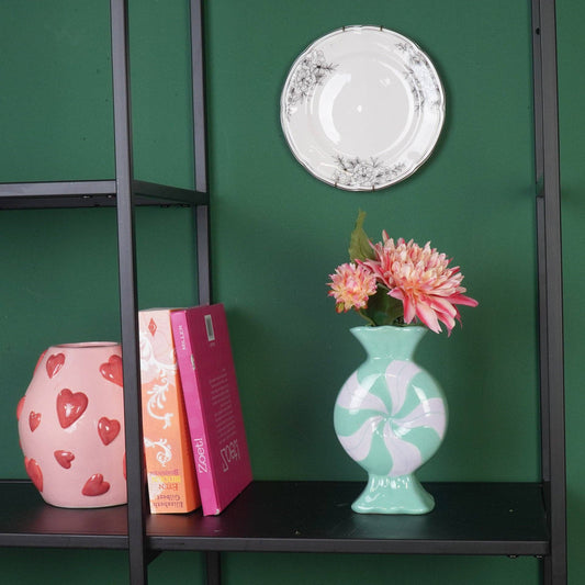 Florero - Caramelo - Cerámica - Lila/Menta - 12x6,5x20 cm