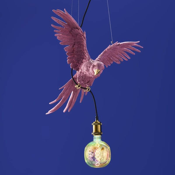 Lampada da soffitto a forma di pappagallo rosa