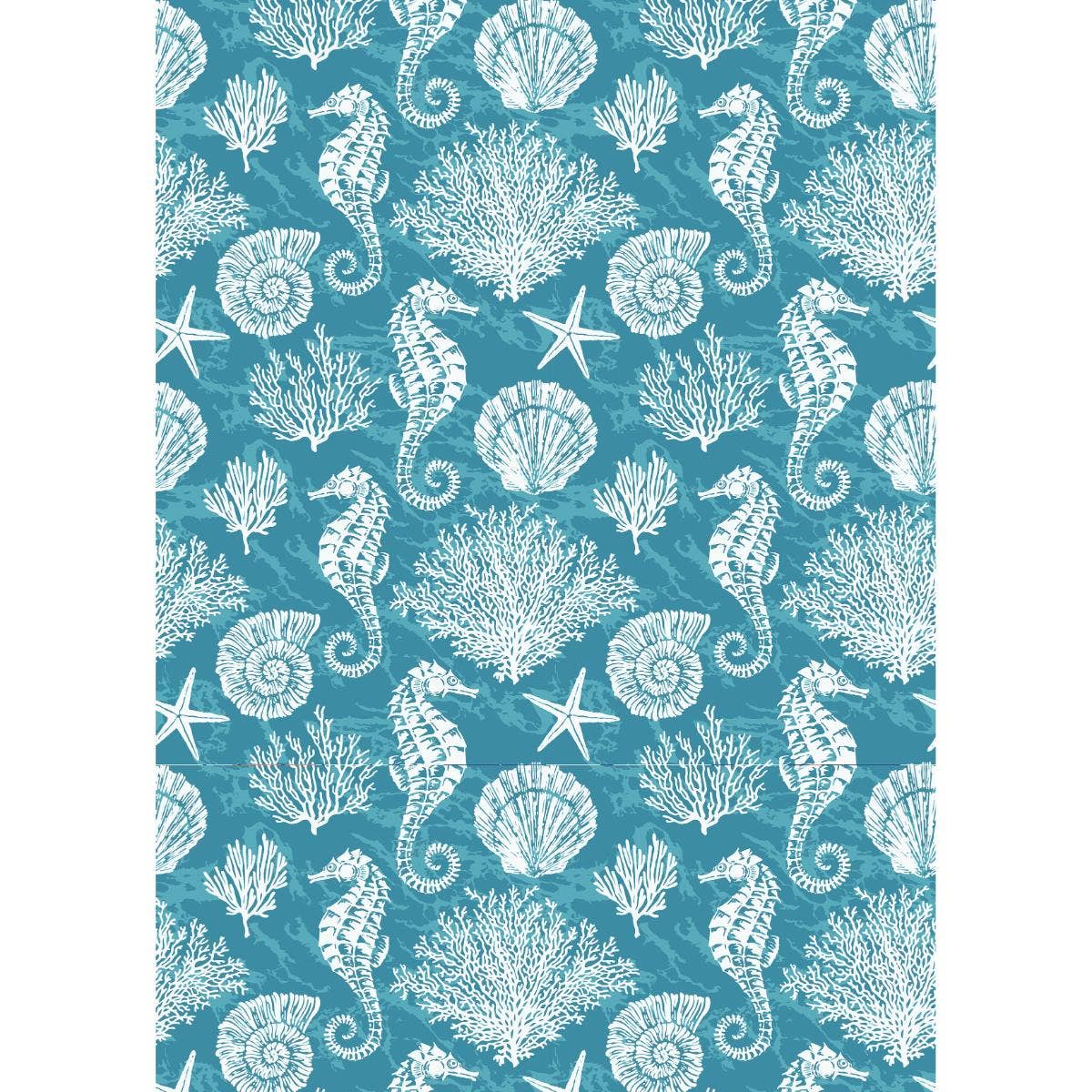 Seahorse, Coral and Seashell Tea Towel, 71x51cm