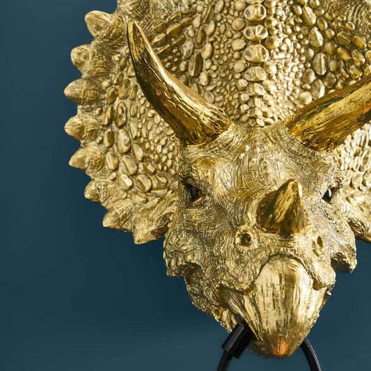 Aplique de pared Triceratops Cera Gold, resina, 31,5 x 28,5 cm