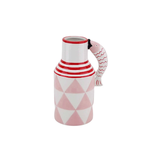 Vase - Carafe Poissons - Rose/Blanc/Rouge - 14x11x21,5cm