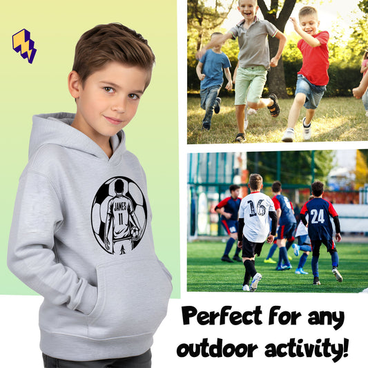 Fringoo football Sweat à capuche gris garçon Cotton Rich Soft Hooded Sweatshirt- football Ball garçon gris