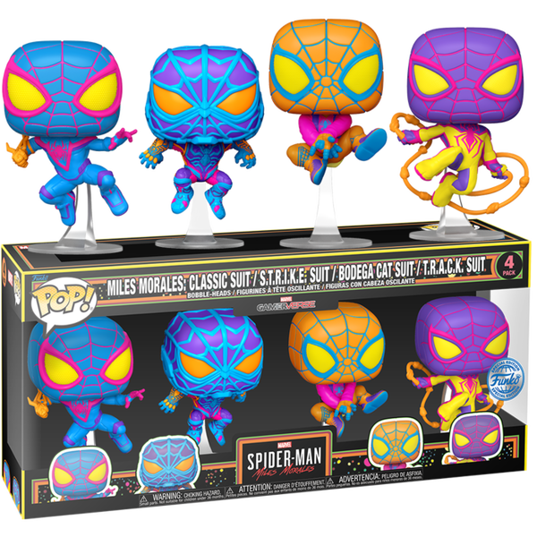 Funko Pop! Miles Morales 4-Pack (Black Light) (SE) – Spider‑Man