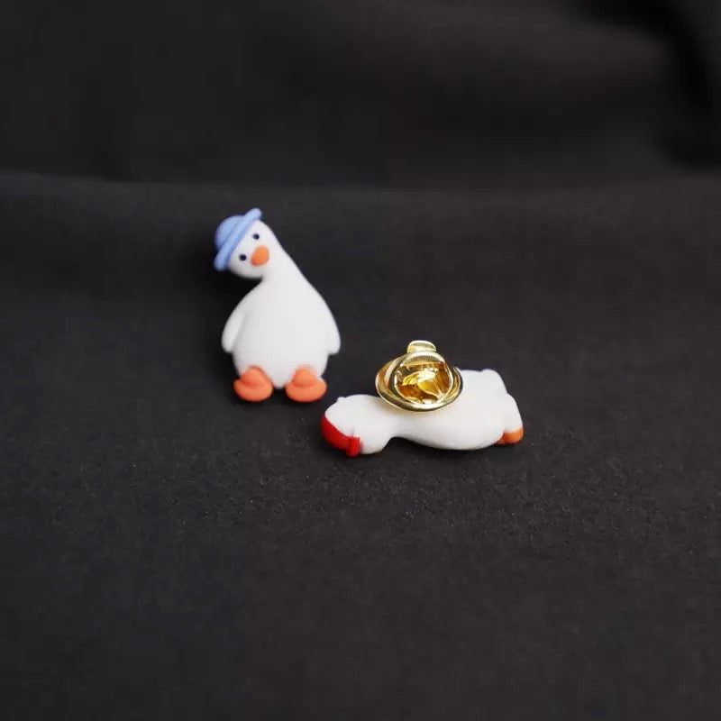 White Duck Red Hat Pin