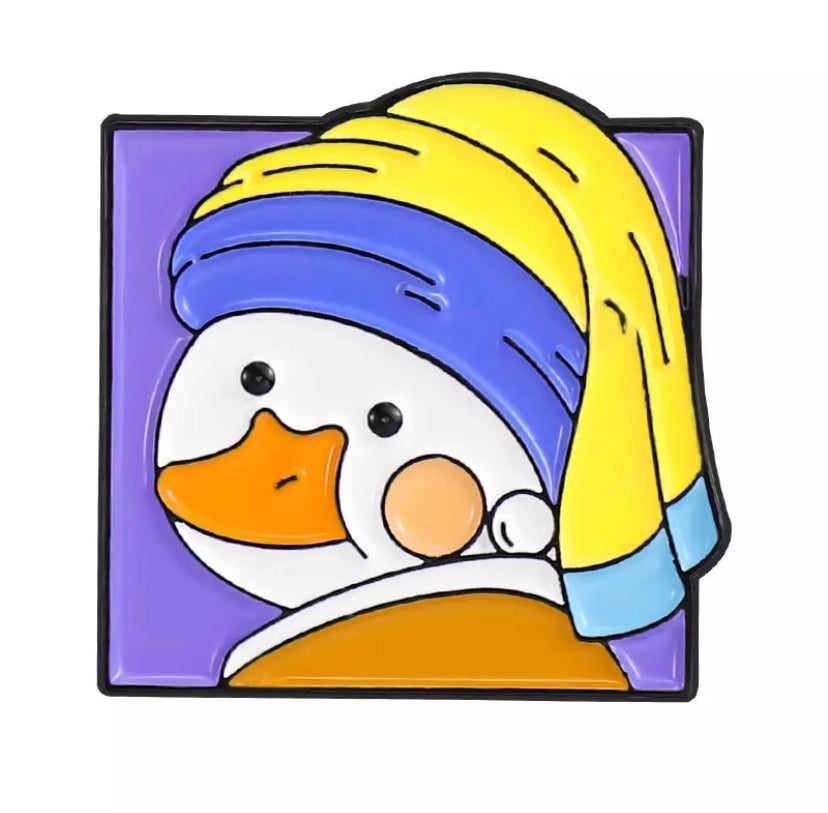 Pin's Canard Blanc Jeune Fille à la Perle