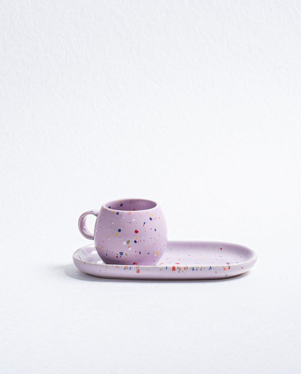 New Party Set 2 Espresso Mug + 2 Mini Tray - Lilac