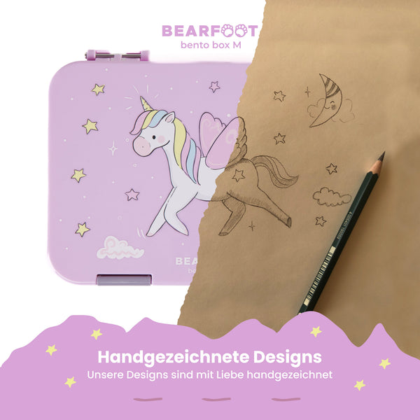 Brotdose Kinder mit Fächern, Lunchbox, Bento box - Einhorn Lila