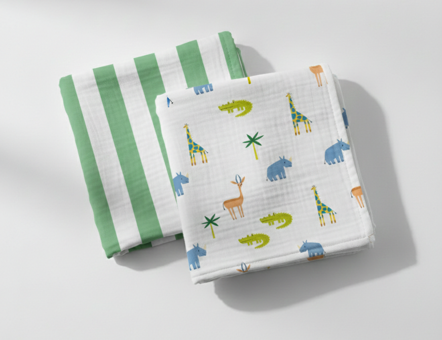 Chiffons en mousseline de coton, lot de 2, CROC ROCK