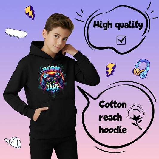 Fringoo gamer Sweat à capuche garçon Cotton Rich Soft Hooded Sweatshirt- Born to Game noir