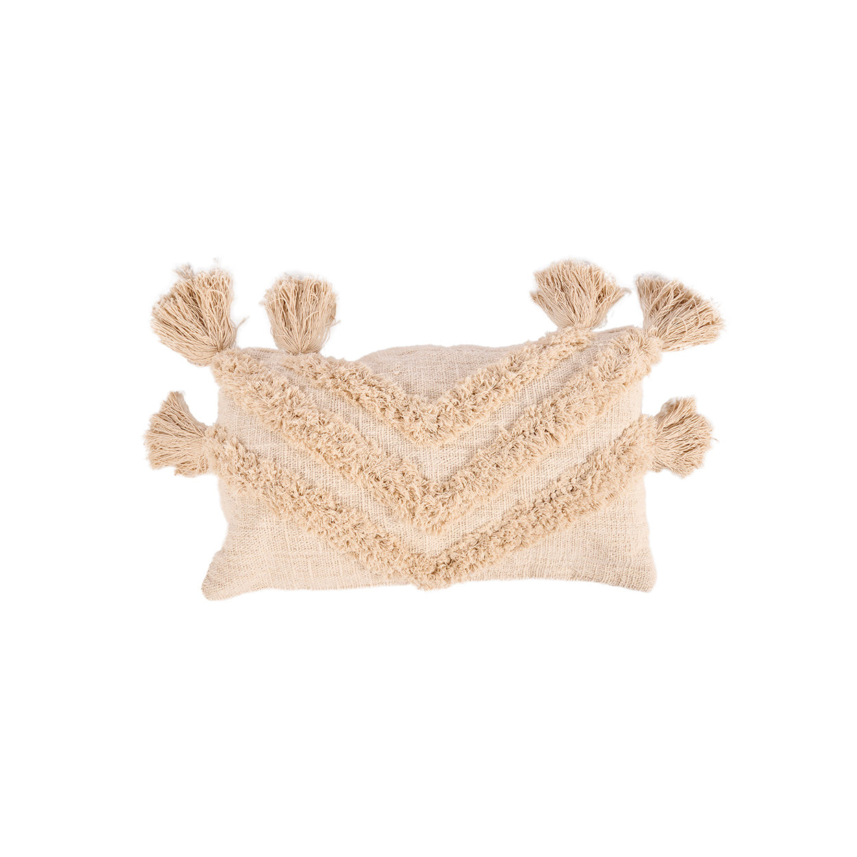 Housse de coussin Nomad à pompons – Crème 35 × 60 cm